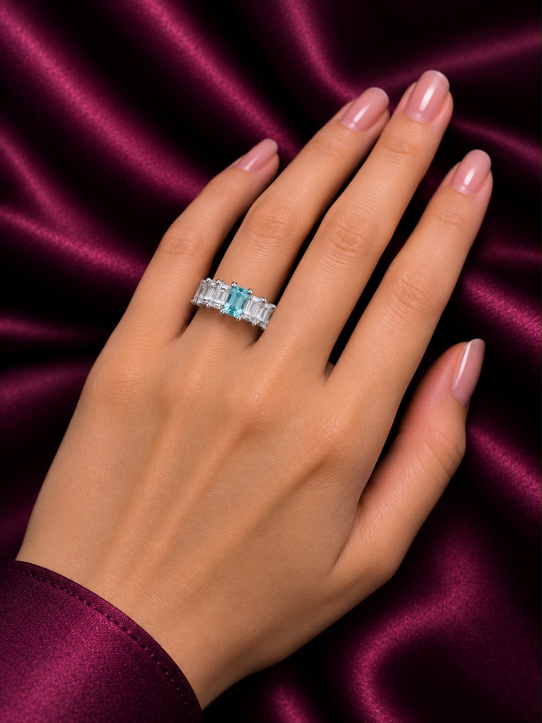 Emerald-Cut Blue Accent Ring