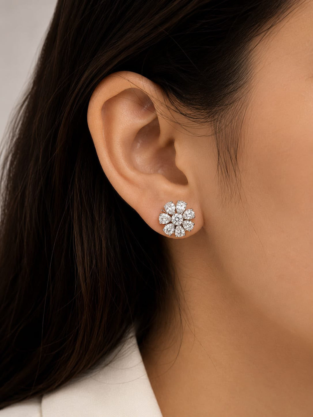 Elegant Floral Diamond-Style Stud Earrings