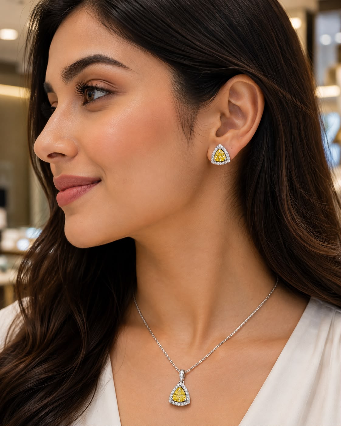Elegant Yellow Sapphire Pendant & Earing Set