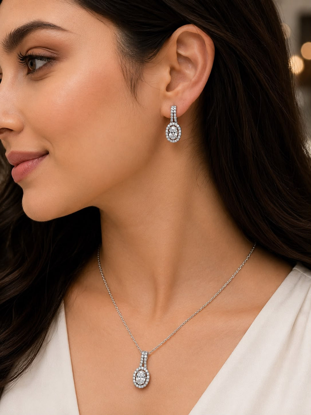 Elegant Diamond-Inspired Pendant & Earring Set