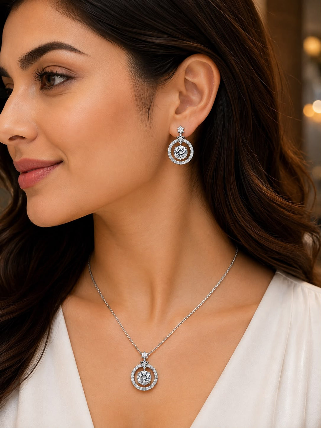 Elegant Round-Cut Pendant & Earring Set