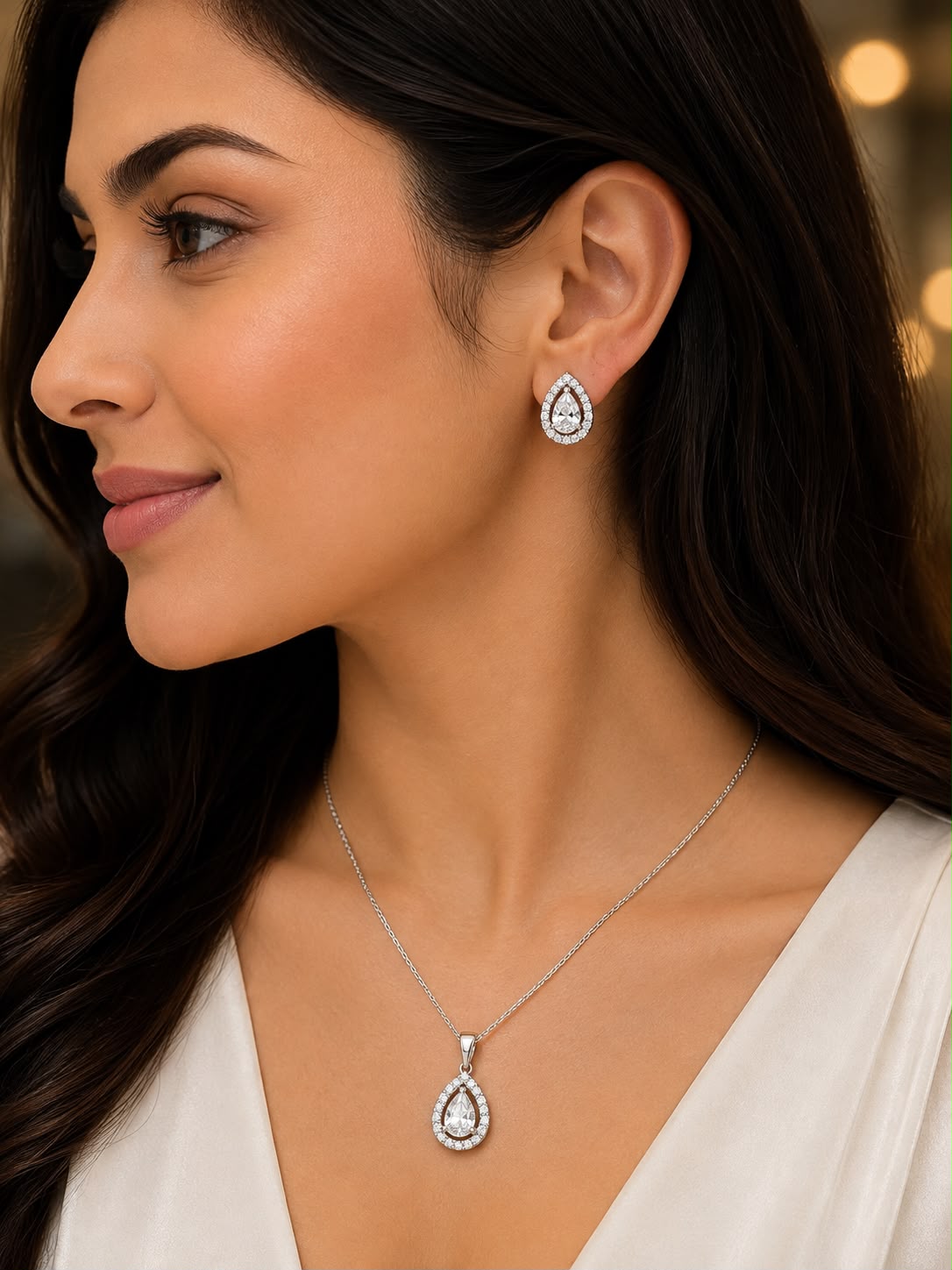 Elegant Teardrop Pendant & Earring Set