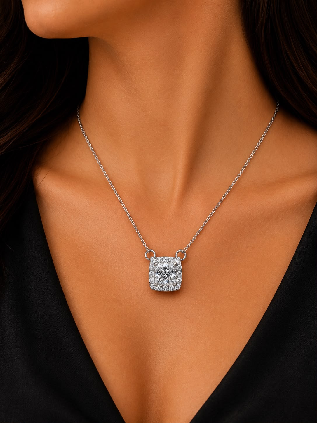 Elegant Cushion-Cut Halo Pendant