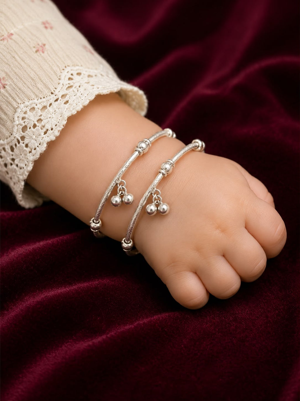 Elegant Silver Baby Kada Set with Bell Charms