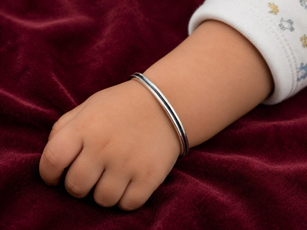 Silver Baby Kada – Classic Double-Line Design