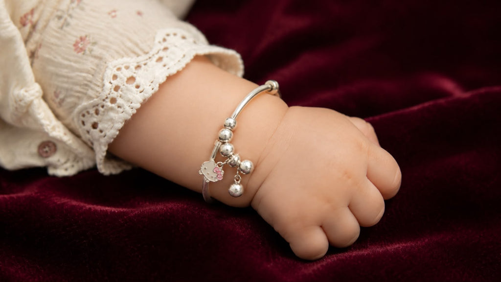 Silver Baby Kada Set with Cute Teddy Charms
