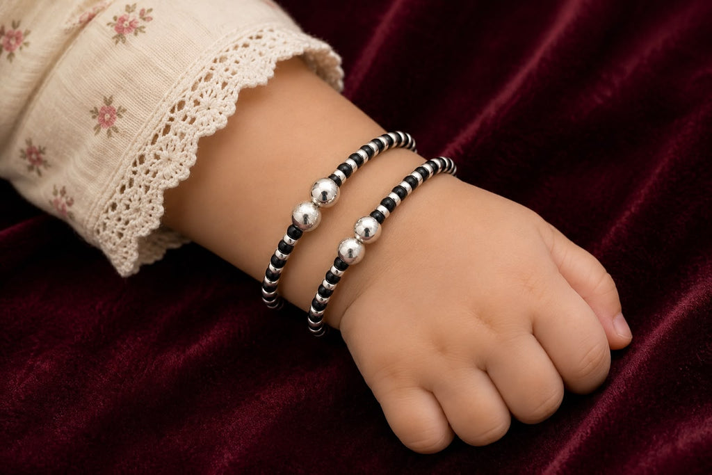 Silver & Black Baby Kada Set