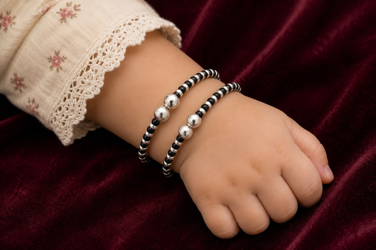 Silver & Black Baby Kada Set