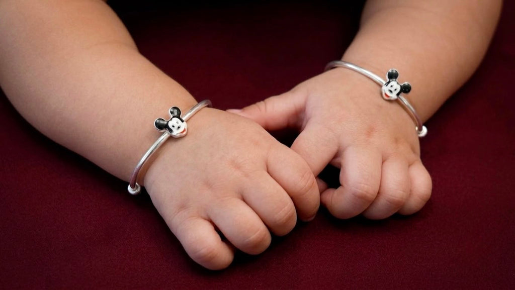 Silver Baby Kada Set with Cute Character Charm