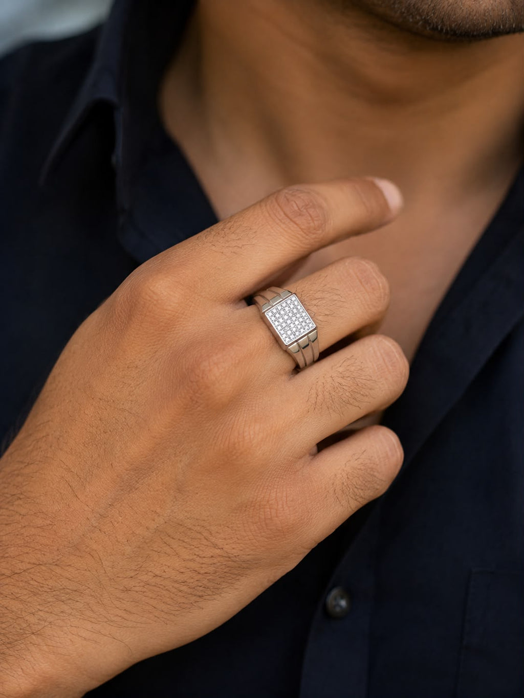 Elegant Square-Cut Sterling Silver Men’s Ring