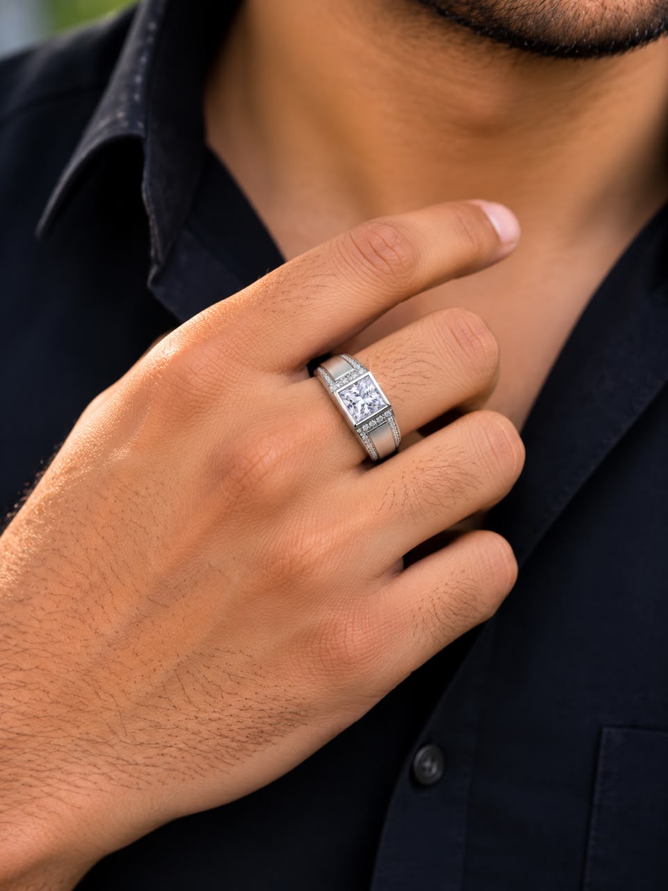 Premium Square-Cut 925 Sterling Silver Men’s Ring